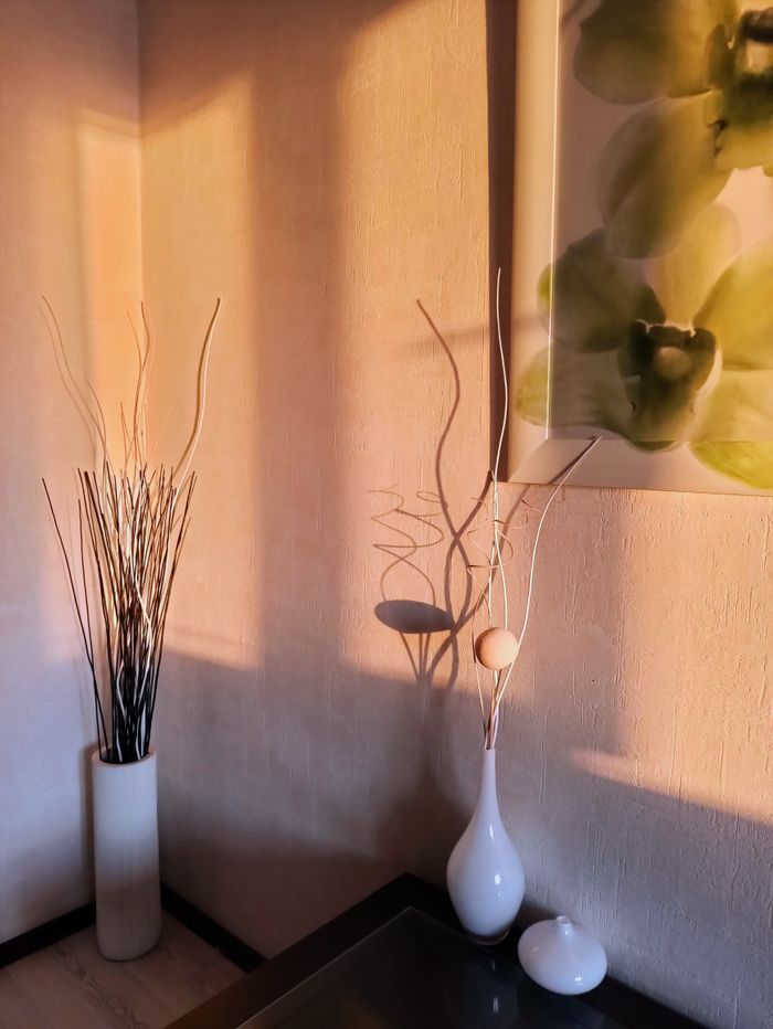 Mastering the First Impression: Your intriguing post title goes here Minimalist interior with vases and decorative elements in warm natural light, modern design.